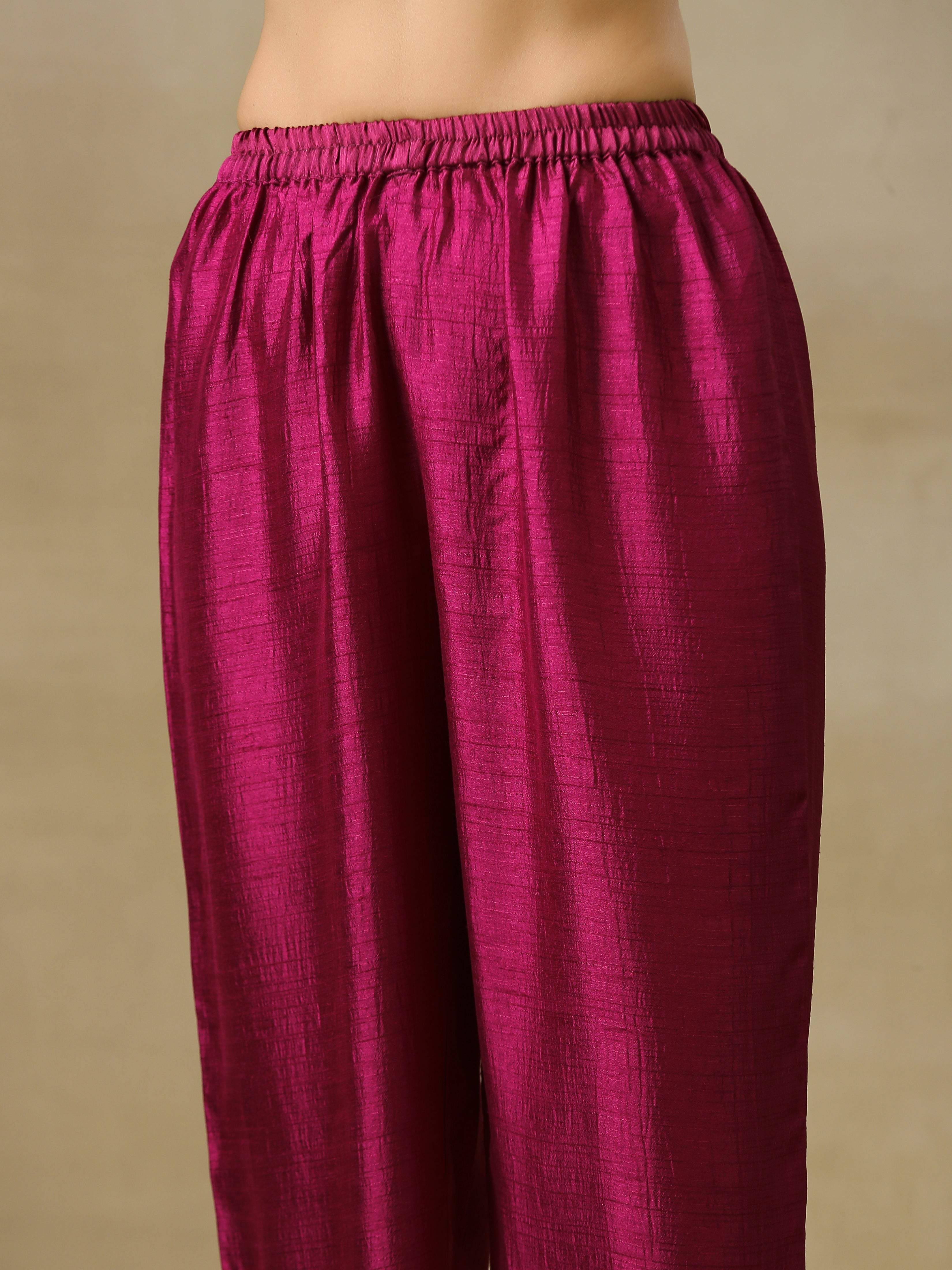 trueBrowns Purple Textured Silk Gathered Kaftan Co-Ord Set