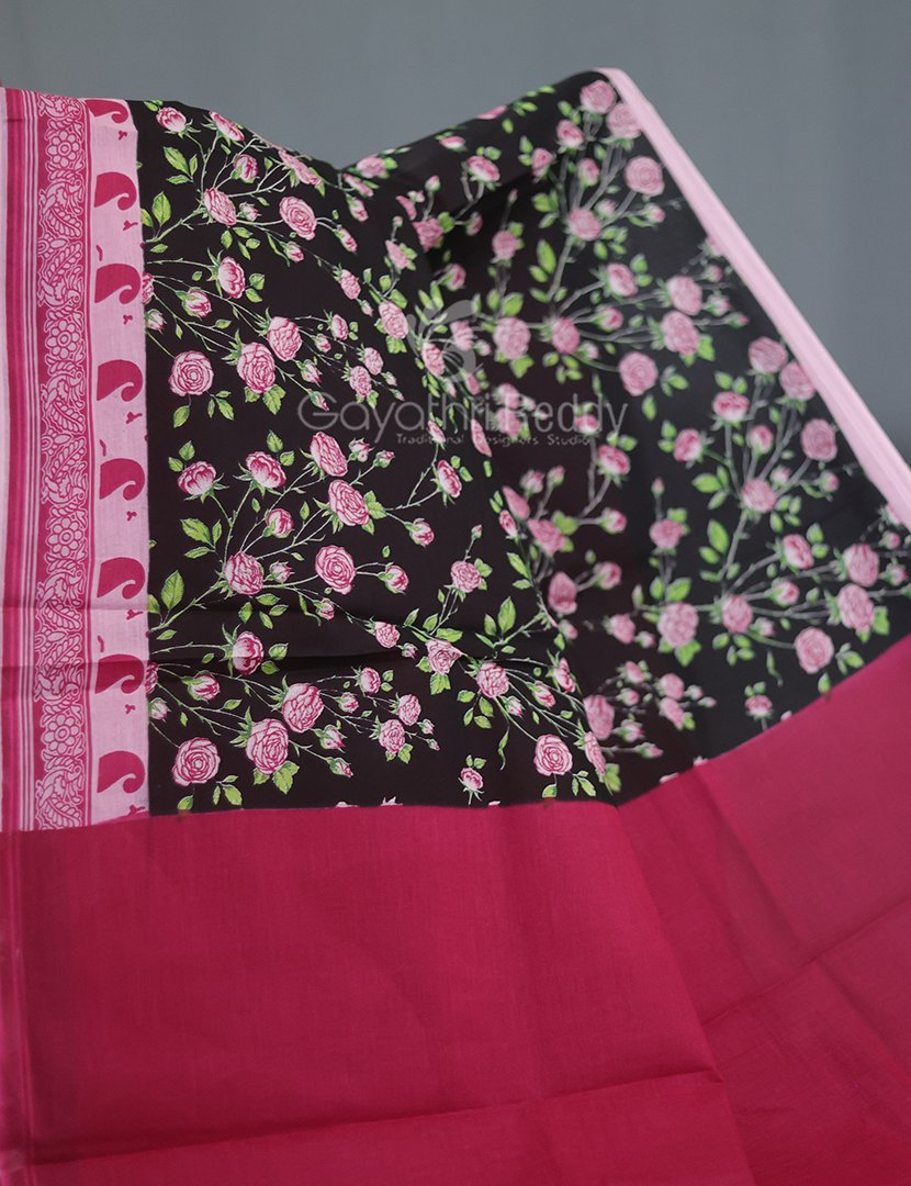 Block Print Black Coloured Mulmul Cotton Saree By Gayathri Reddy Designer Studio