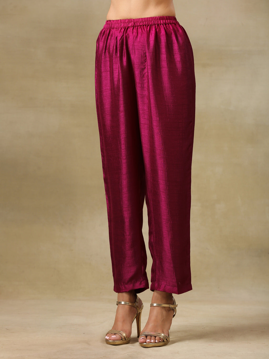 trueBrowns Purple Textured Silk Angrakha Kurta Pant Set