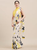 Tikhi Imli White & Yellow Satin Printed Saree