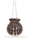 Masq Black & White Pearl & Sequinned Work Embellished Potli Clutch