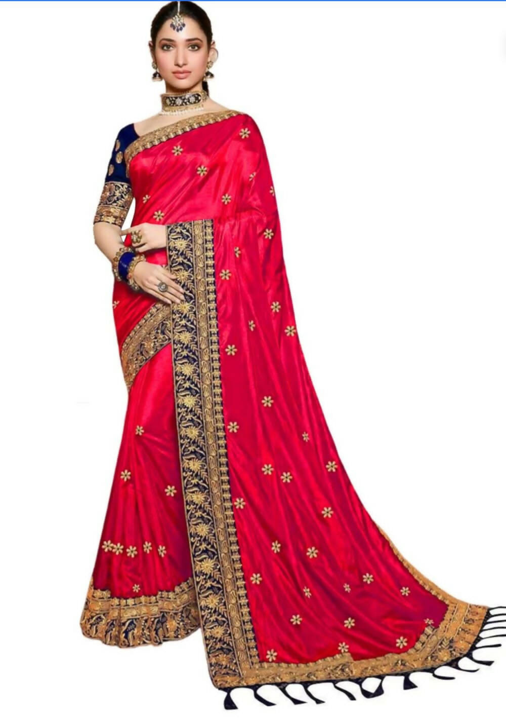 Vamika Red Embroidery Sana Silk Saree