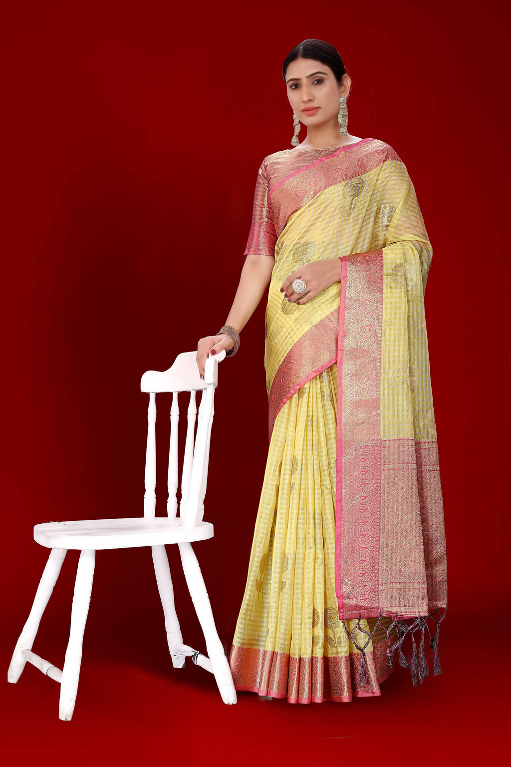 Yellow Soft Organza Woven Design Saree With Unstitched Blouse Piece - Zaara