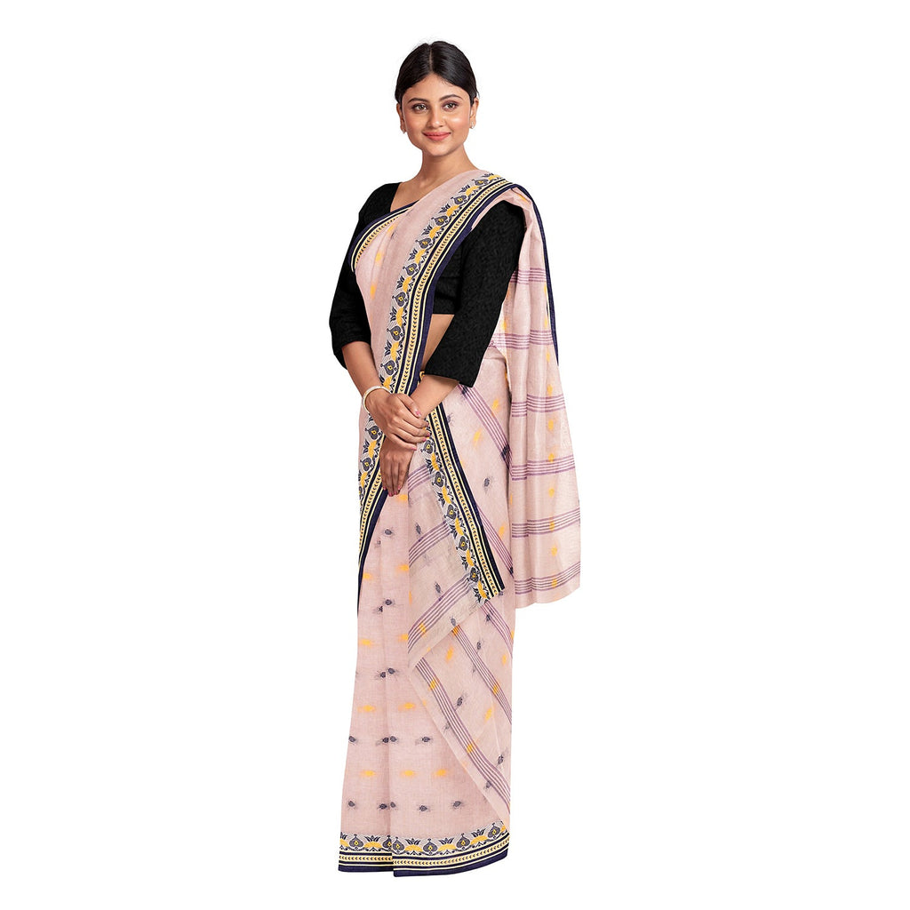 Exclusive Collection 100% Pure Cotton Cream Tant Saree With Hand Weaving Work