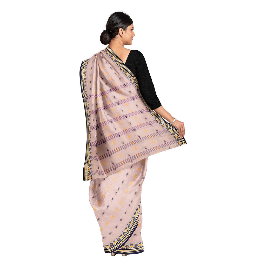 Exclusive Collection 100% Pure Cotton Cream Tant Saree With Hand Weaving Work