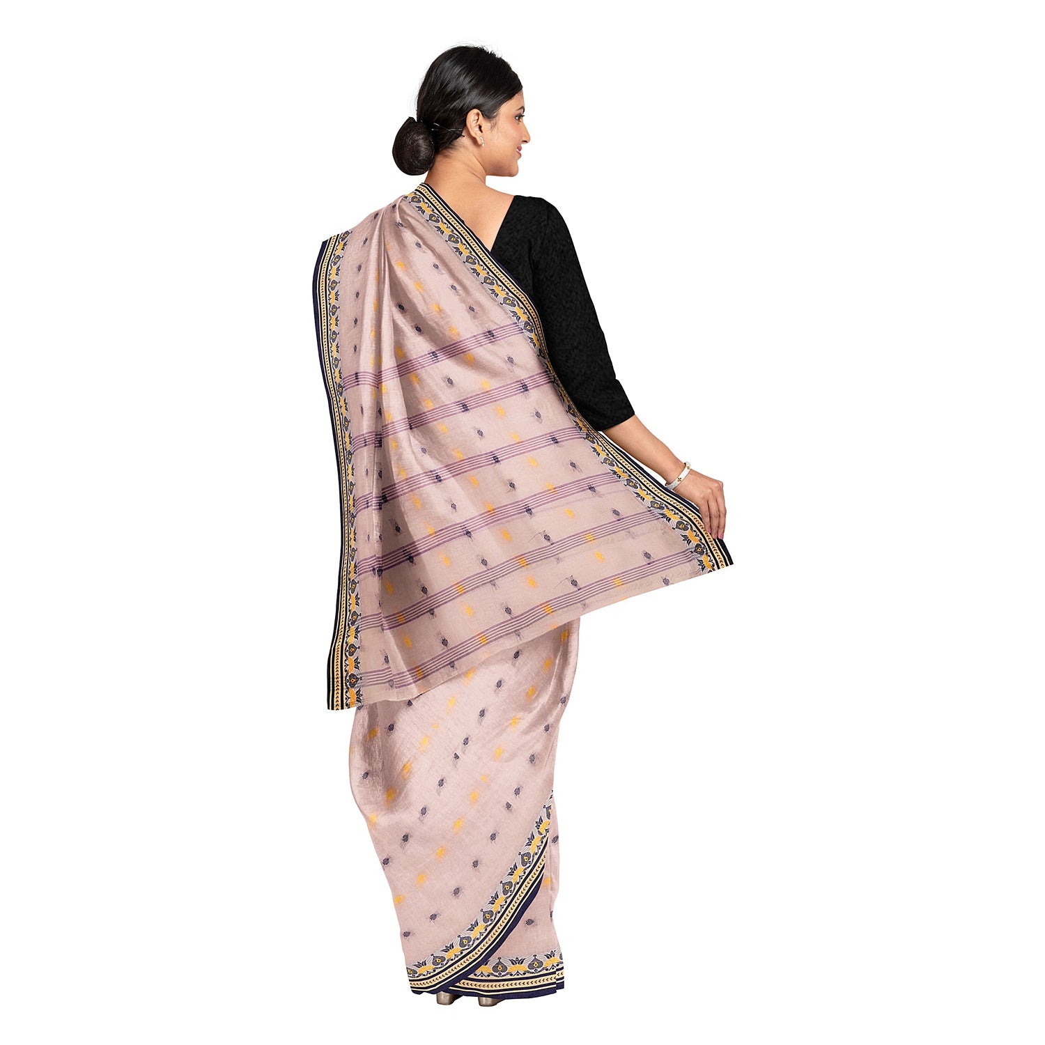 Exclusive Collection 100% Pure Cotton Cream Tant Saree With Hand Weaving Work