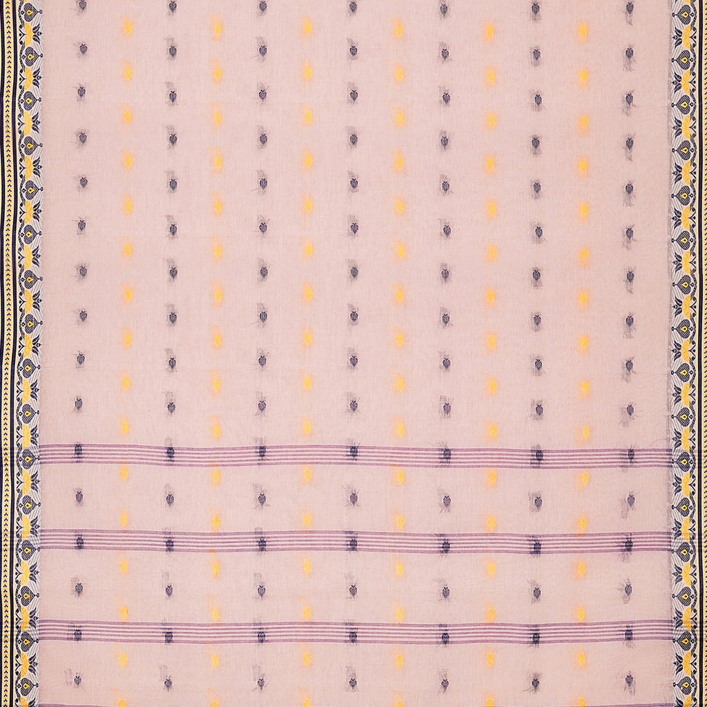 Exclusive Collection 100% Pure Cotton Cream Tant Saree With Hand Weaving Work