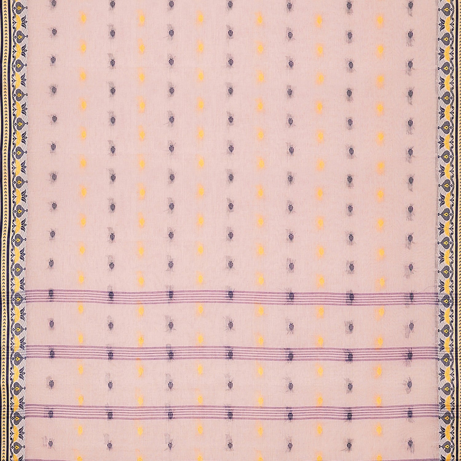 Exclusive Collection 100% Pure Cotton Cream Tant Saree With Hand Weaving Work