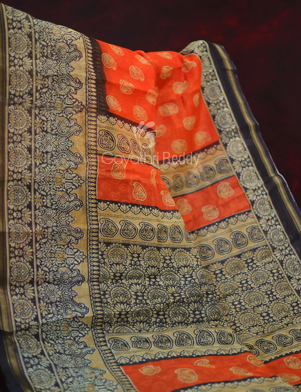 Orange Colored with Motifs Semi Chanderi Saree By Gayathri Reddy Designer Studio