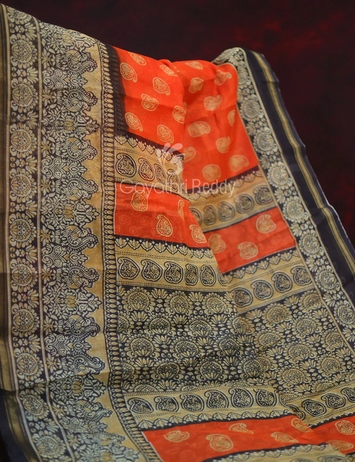 Orange Colored with Motifs Semi Chanderi Saree By Gayathri Reddy Designer Studio