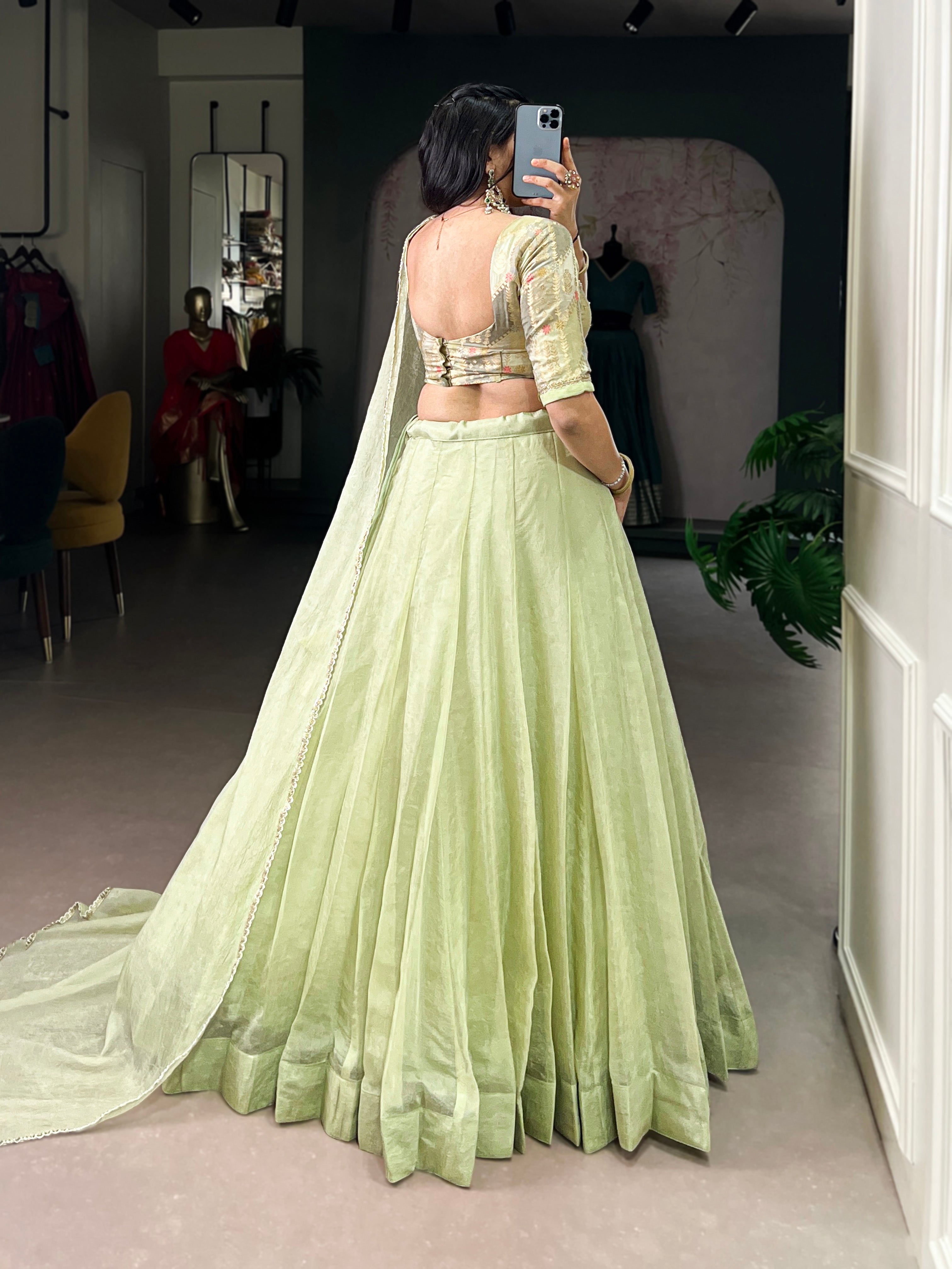 Lorenvalley Fashion Pista Crush Silk Plain Lehenga Choli with Dupatta