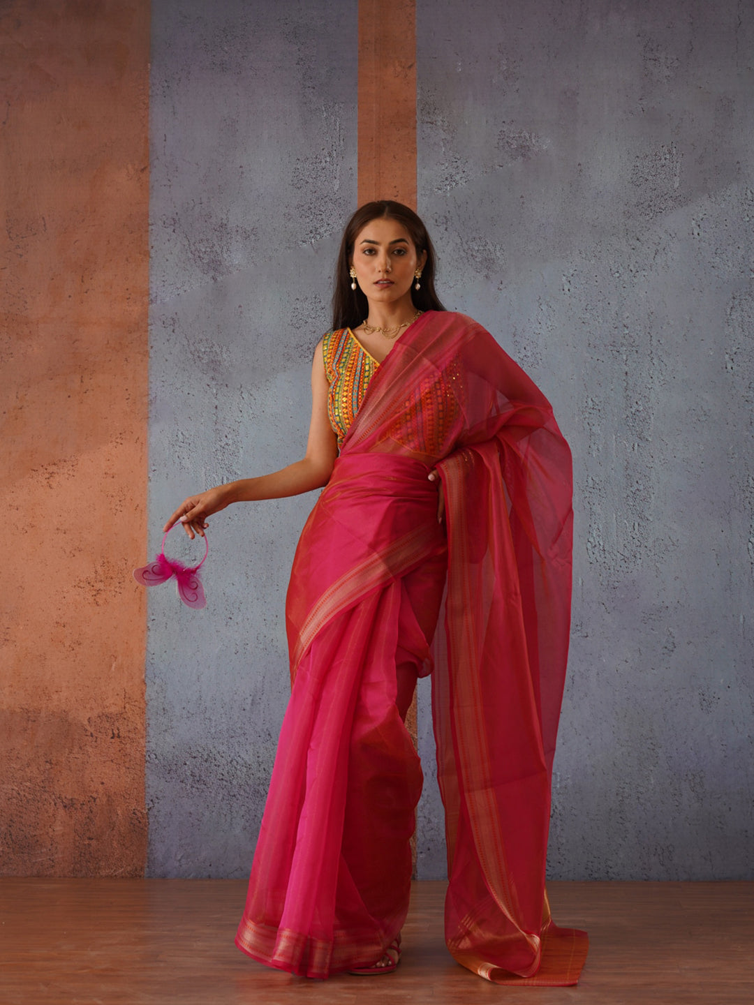 Tikhi Imli Zari Organza Heavy Work Saree