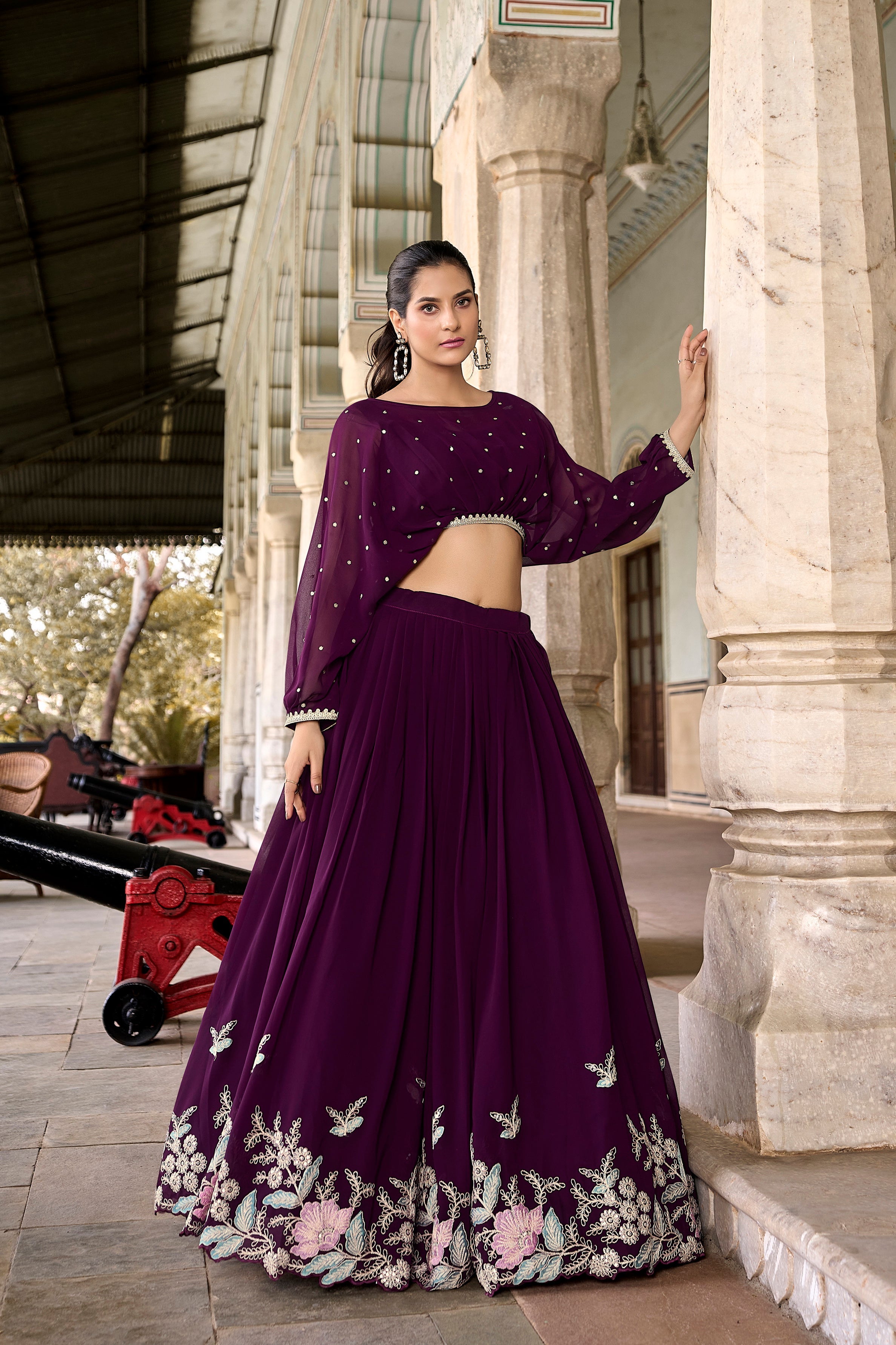 Lorenvalley Wine Georgette Sequins and Thread Embroidery work ethnic Co-ord Set
