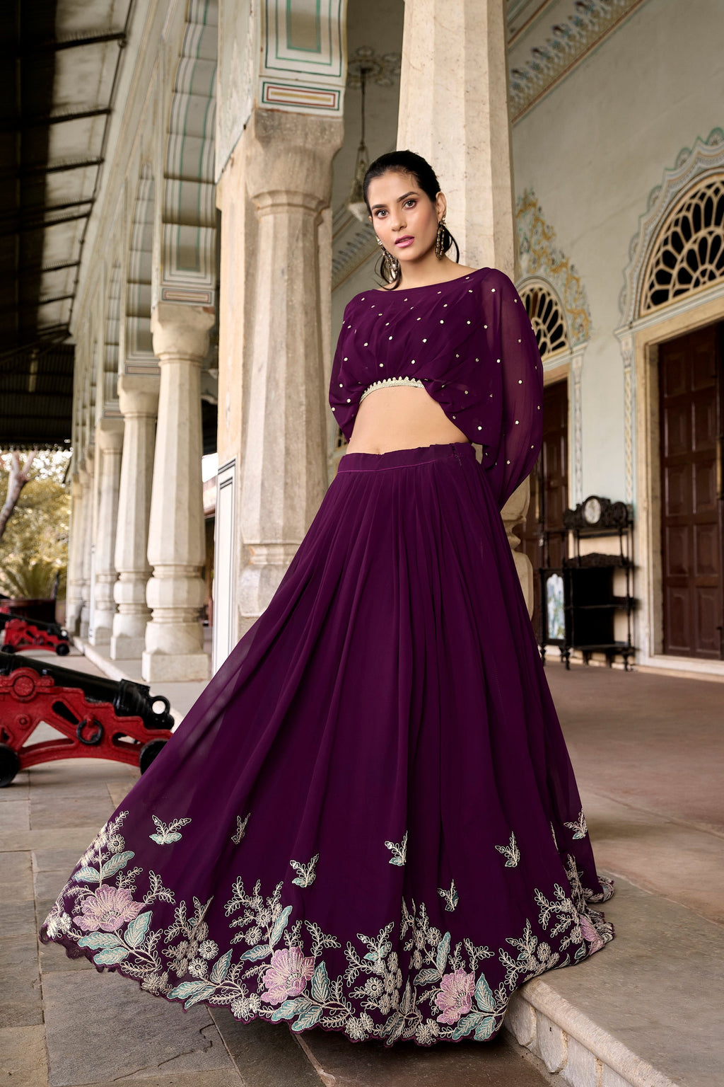 Lorenvalley Wine Georgette Sequins and Thread Embroidery work ethnic Co-ord Set