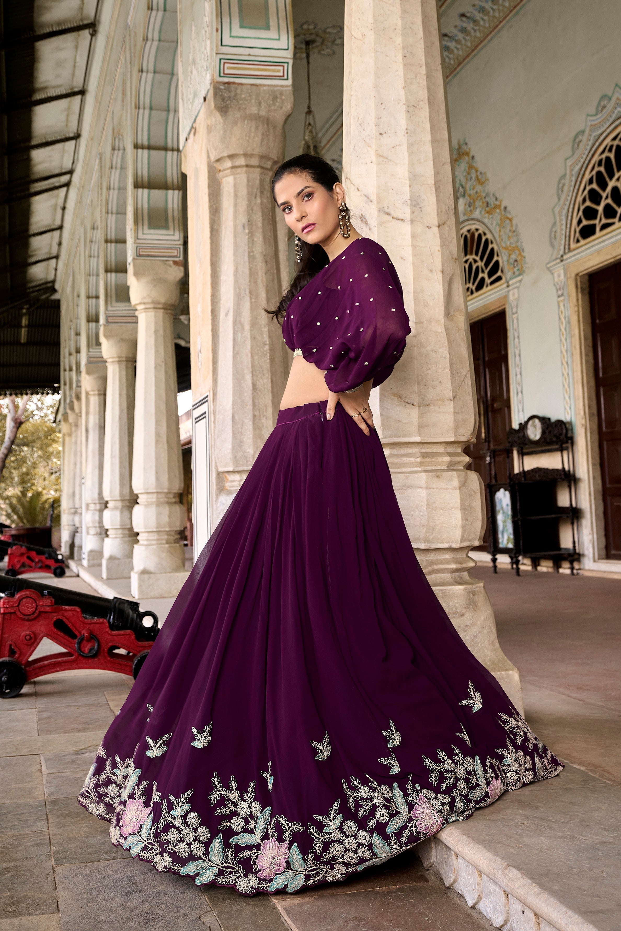Lorenvalley Wine Georgette Sequins and Thread Embroidery work ethnic Co-ord Set