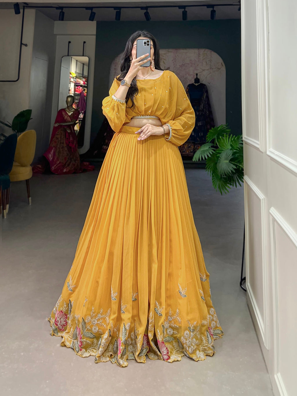 Lorenvalley Yellow Georgette Sequins and Thread Embroidery work ethnic Co-ord Set