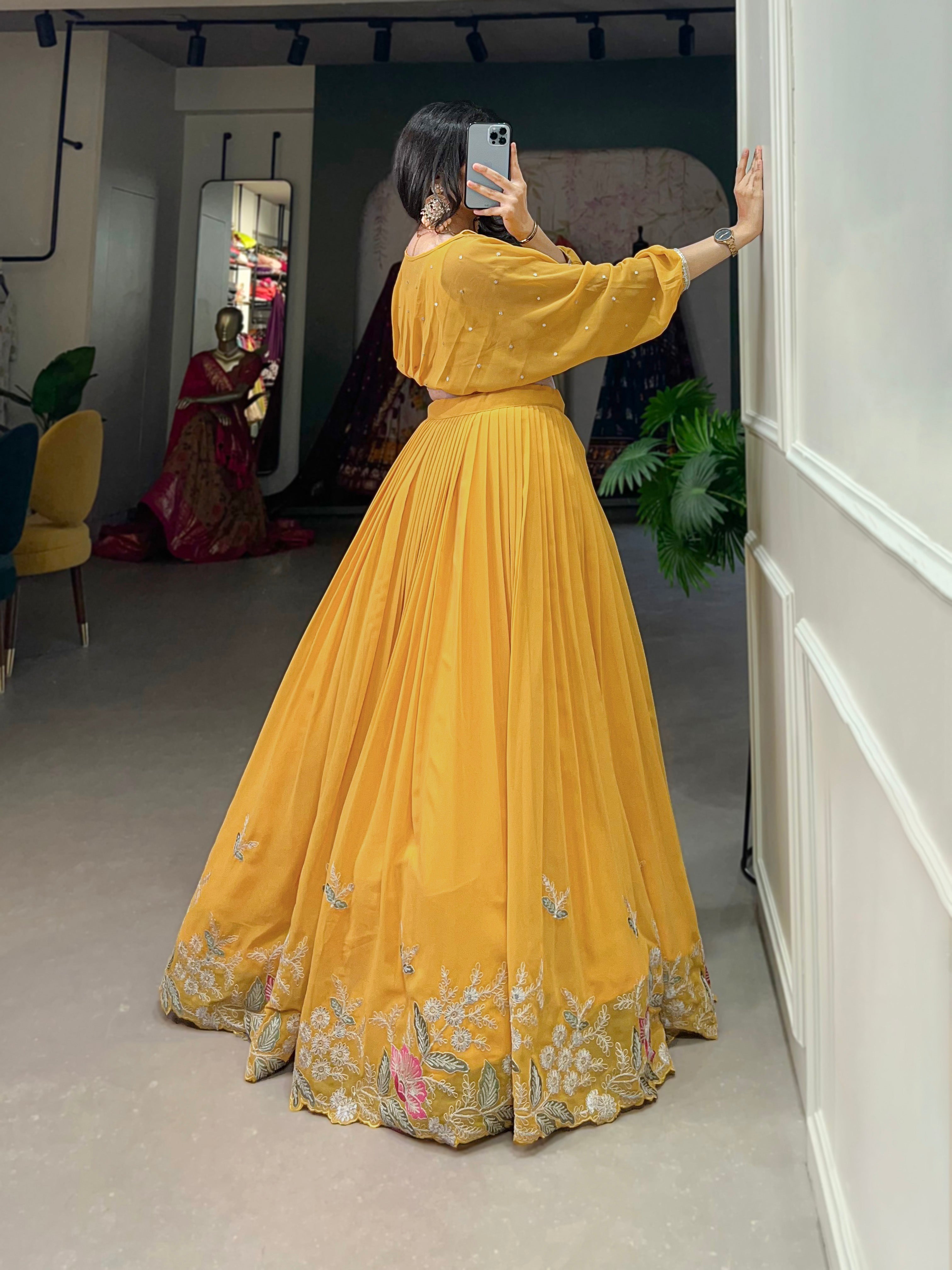 Lorenvalley Yellow Georgette Sequins and Thread Embroidery work ethnic Co-ord Set