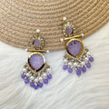 Tehzeeb Creations Latest Gold Polish Kundan & Pearl Studded Designer Drop Long Earrings For Women And Girls Lavender