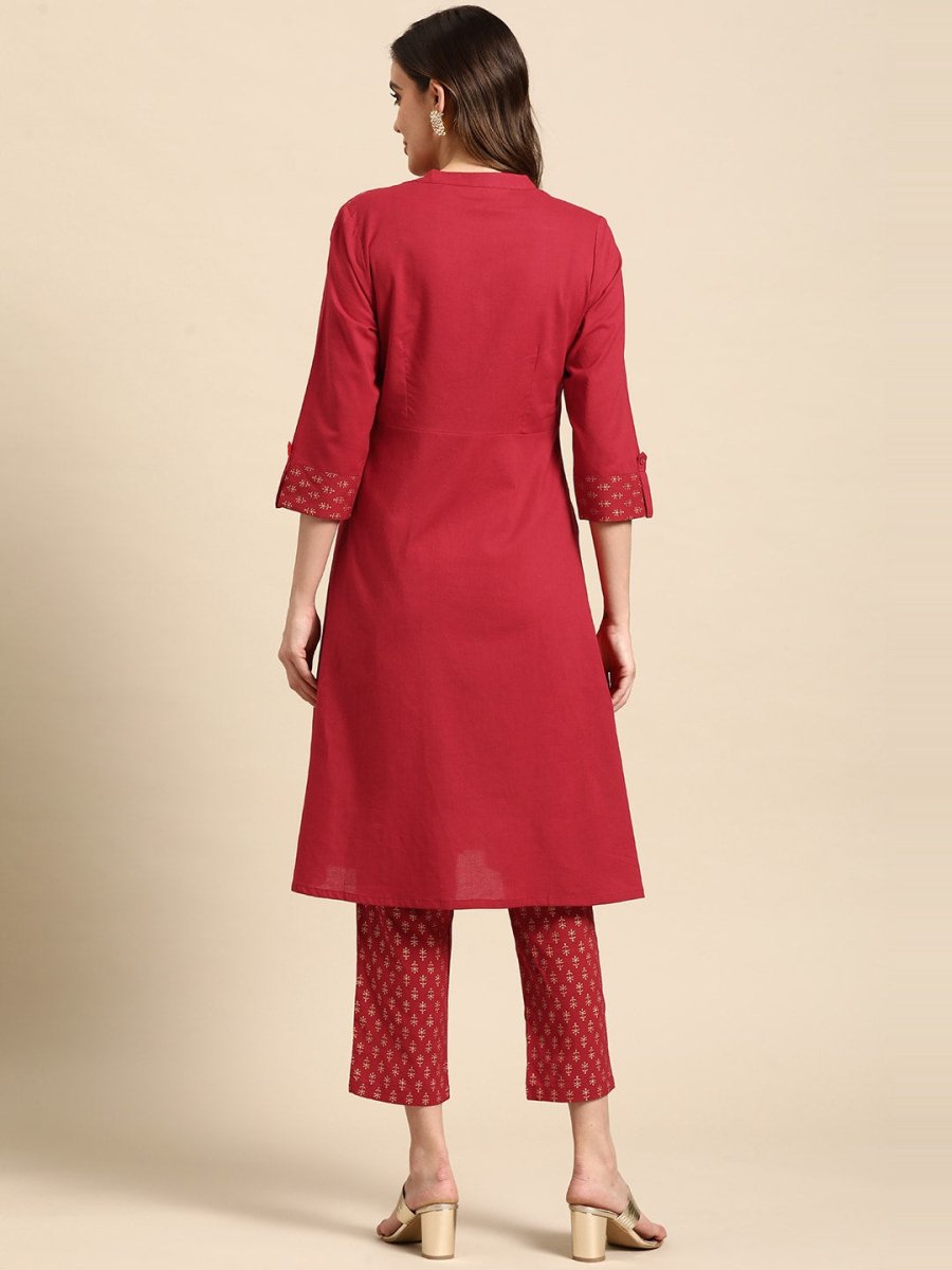 All About You Women Motifs Yoke Design A-Line Kurta with Trousers