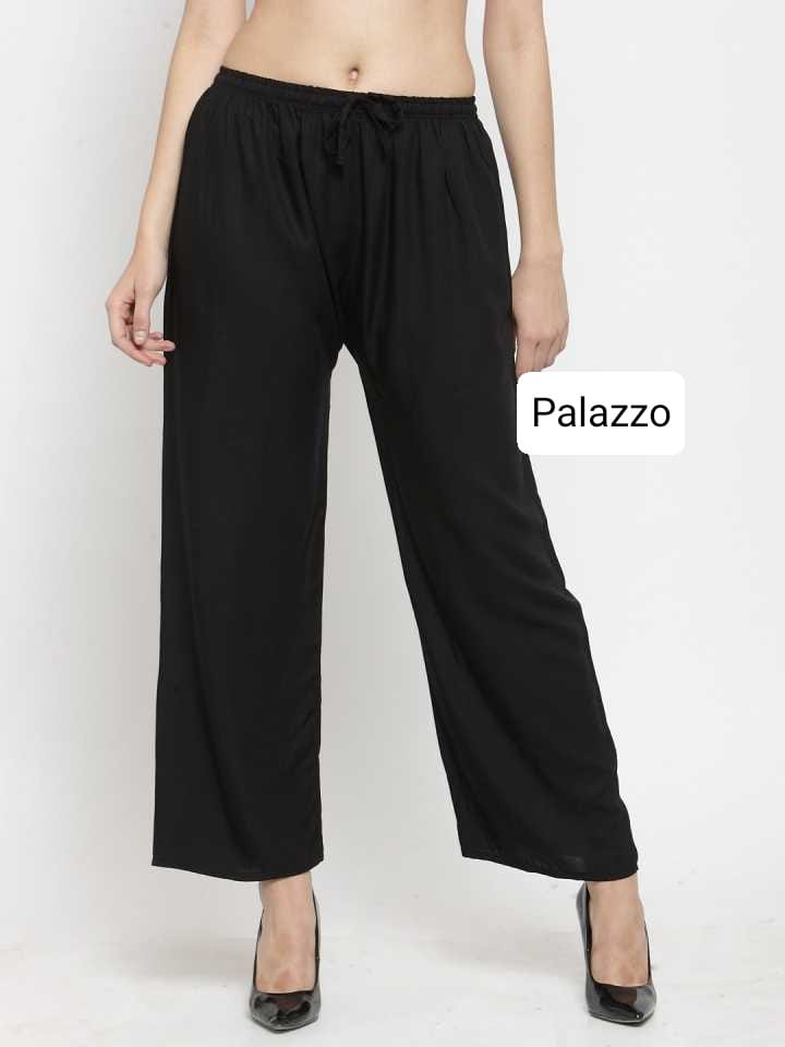 PAVONINE Black Color Straight Fit Rayon Fabric Palazzo For Women
