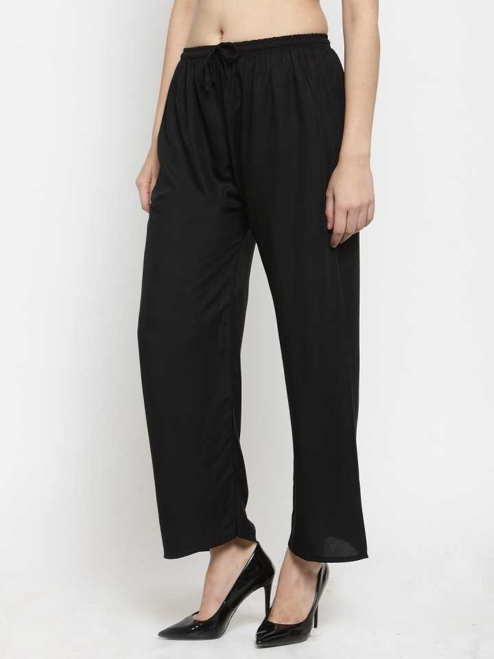 PAVONINE Black Color Straight Fit Rayon Fabric Palazzo For Women
