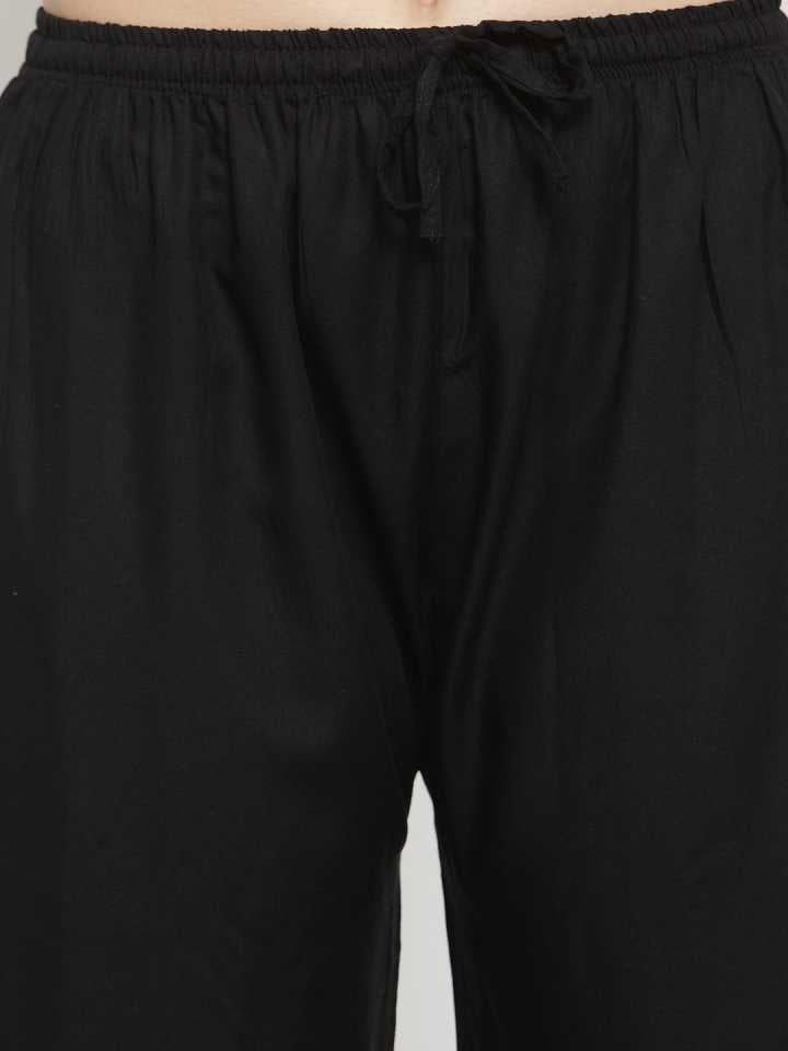 PAVONINE Black Color Straight Fit Rayon Fabric Palazzo For Women