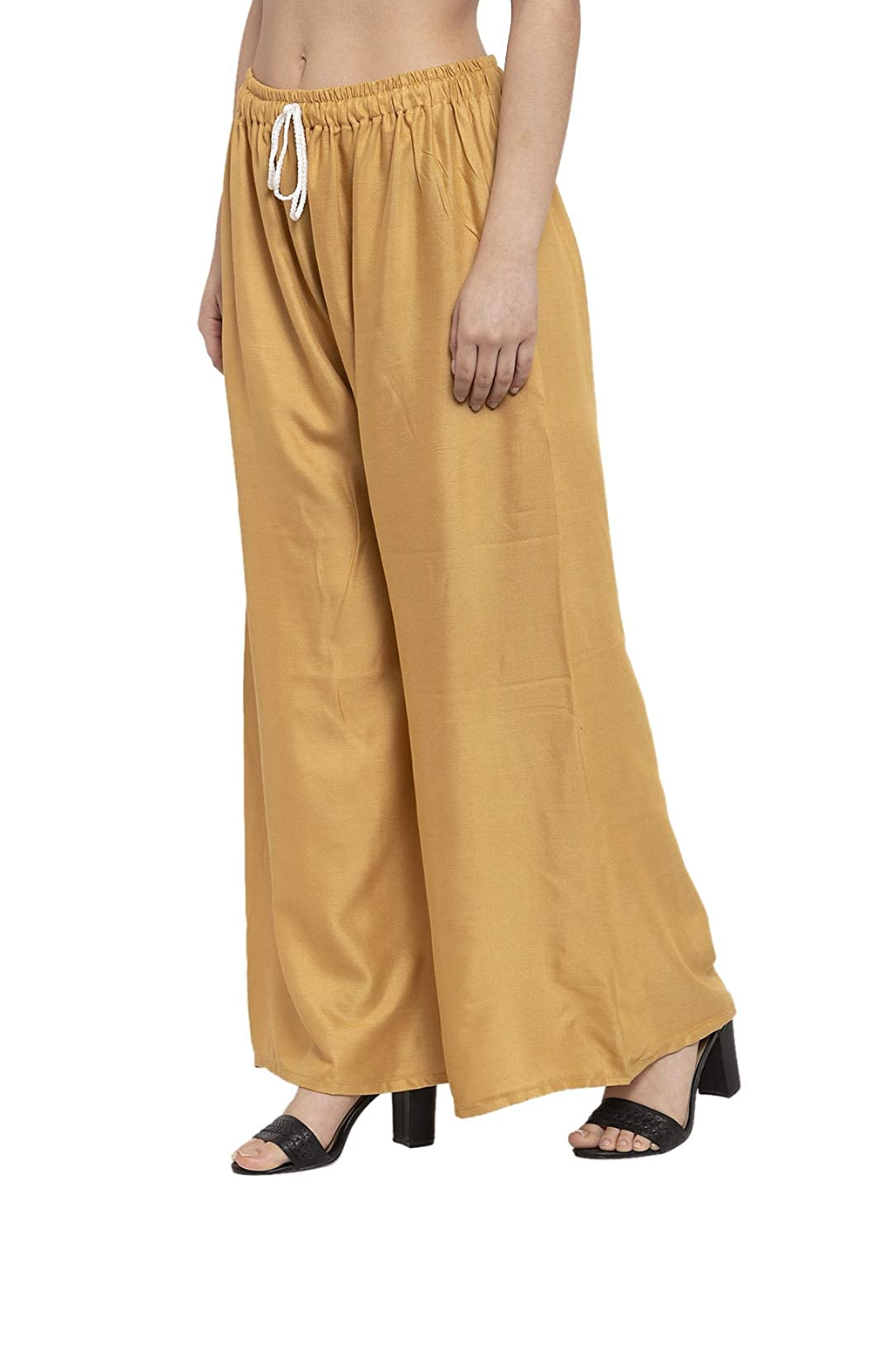 PAVONINE Beige Color Straight Fit Rayon Fabric Palazzo For Women