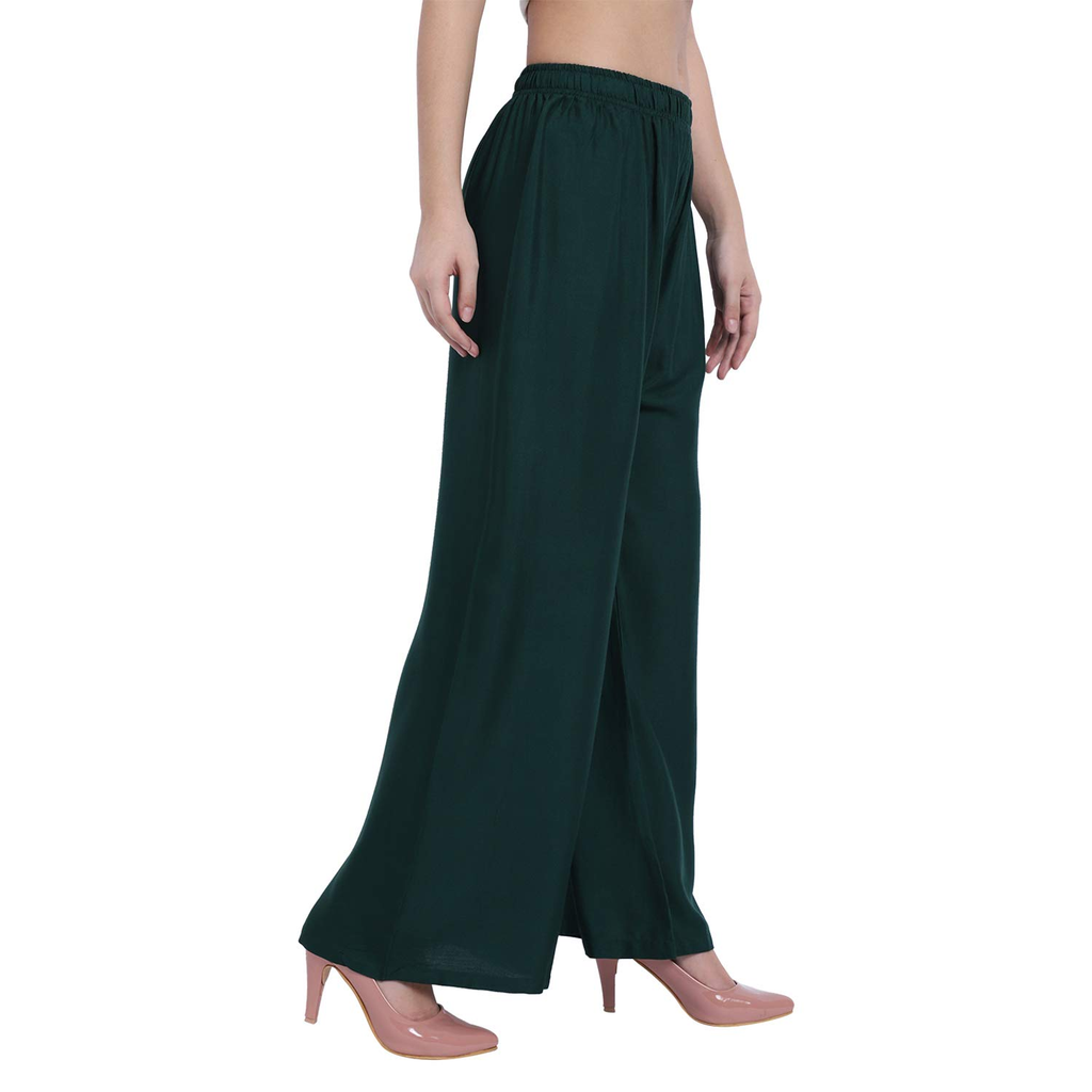 PAVONINE Bottle Color Straight Fit Rayon Fabric Palazzo For Women