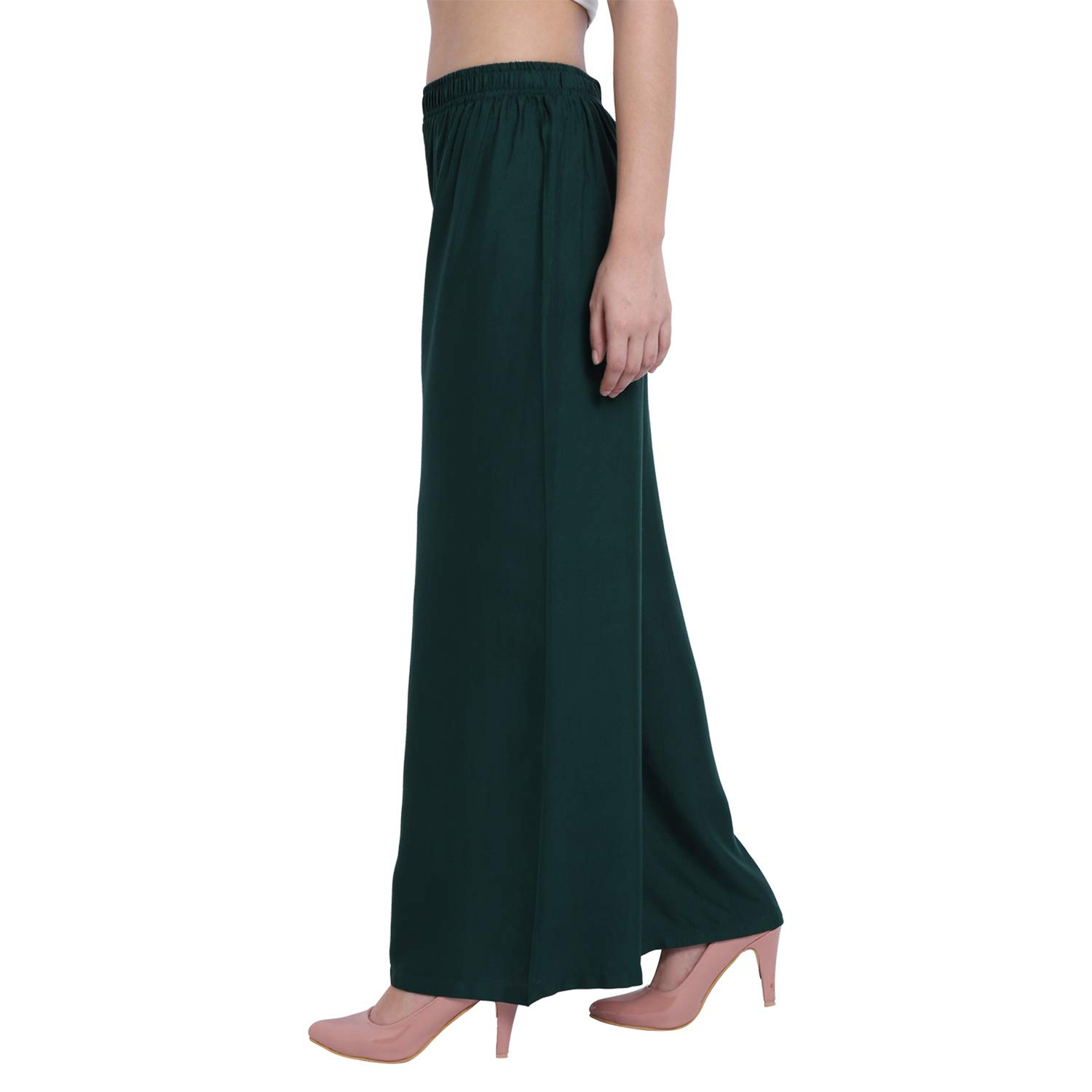 PAVONINE Bottle Color Straight Fit Rayon Fabric Palazzo For Women