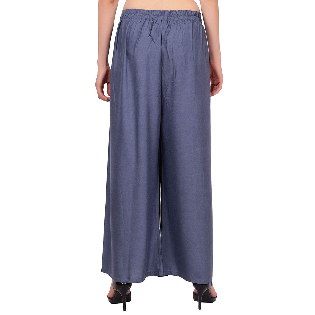 PAVONINE Grey Color Straight Fit Rayon Fabric Palazzo For Women