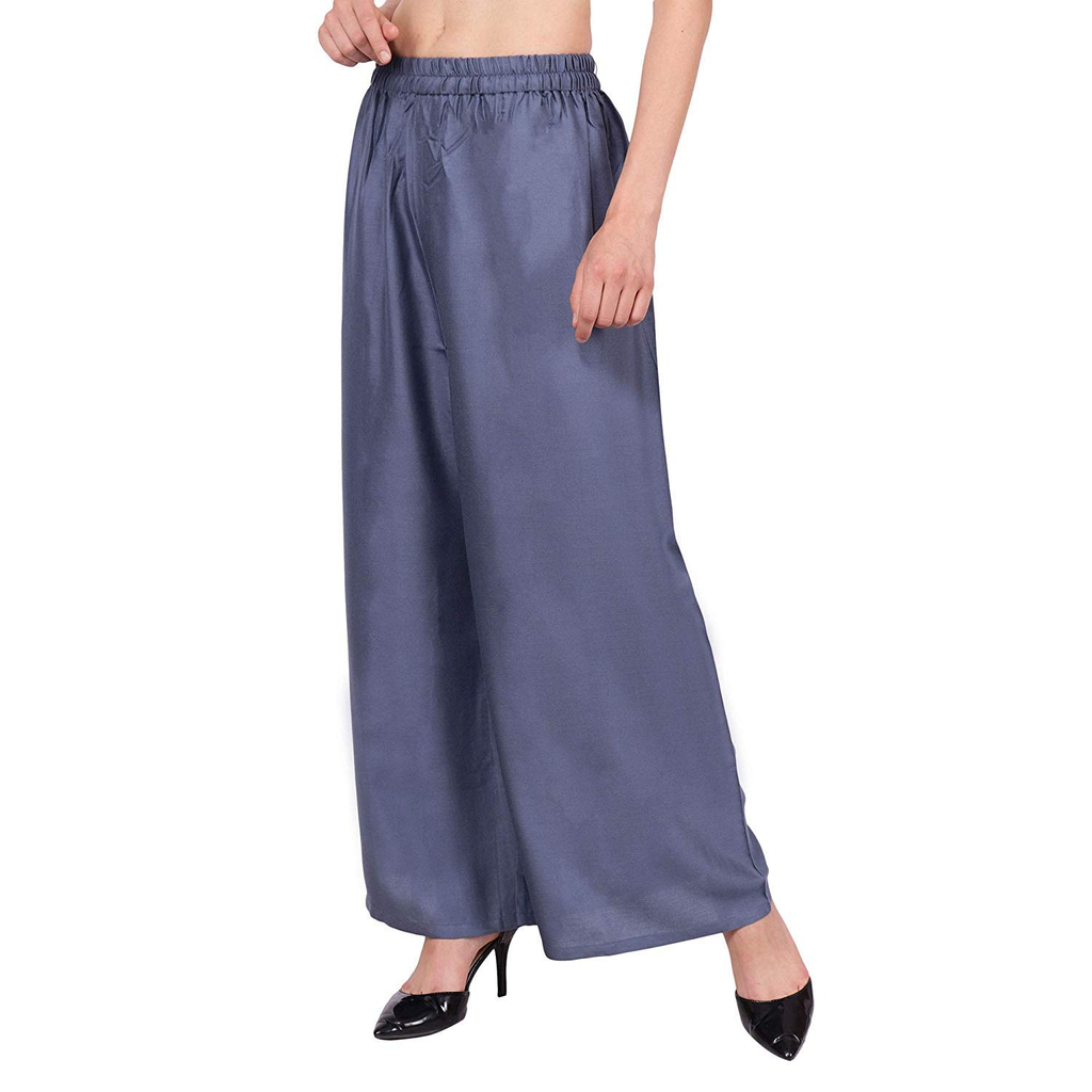 PAVONINE Grey Color Straight Fit Rayon Fabric Palazzo For Women