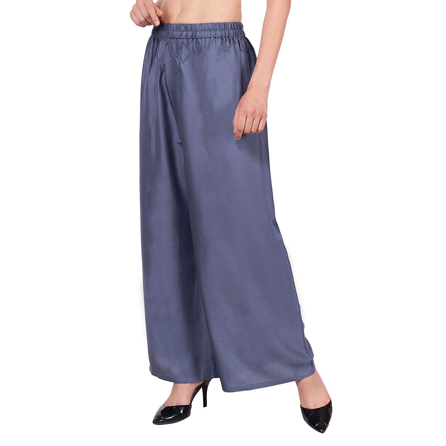 PAVONINE Grey Color Straight Fit Rayon Fabric Palazzo For Women
