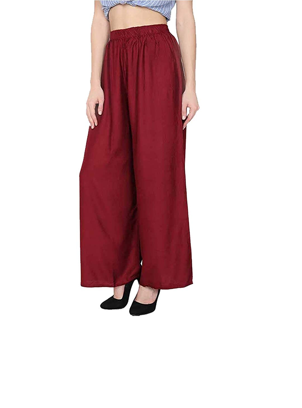 PAVONINE Maroon Color Straight Fit Rayon Fabric Palazzo For Women