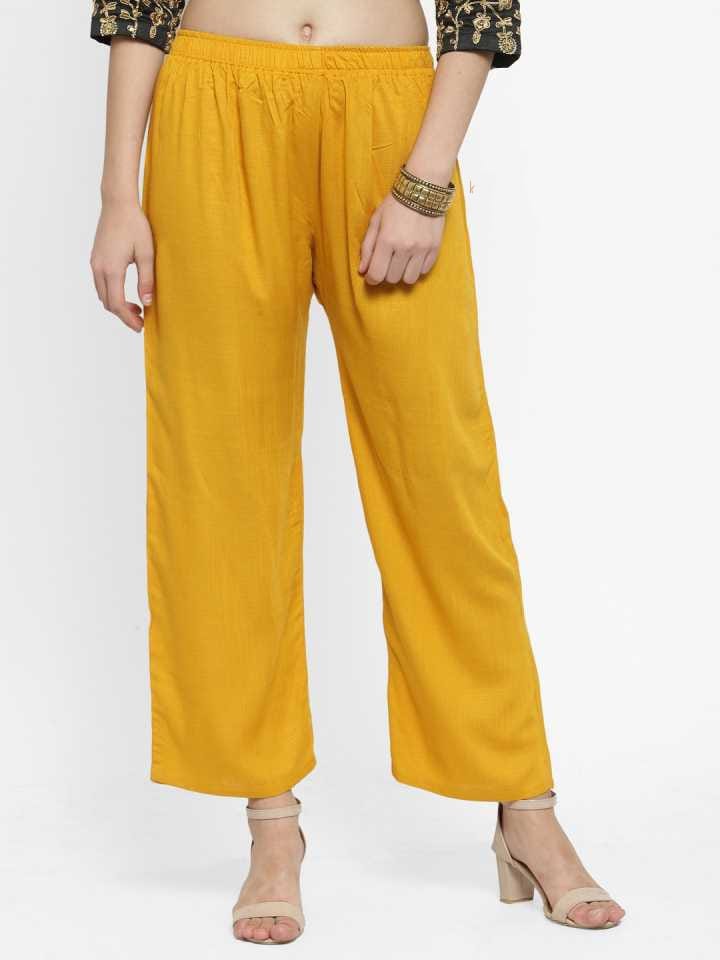 PAVONINE Mustard Color Straight Fit Rayon Fabric Palazzo For Women
