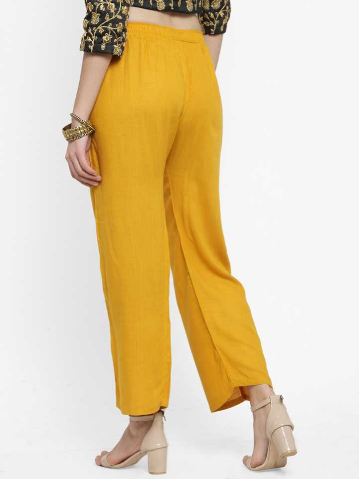 PAVONINE Mustard Color Straight Fit Rayon Fabric Palazzo For Women