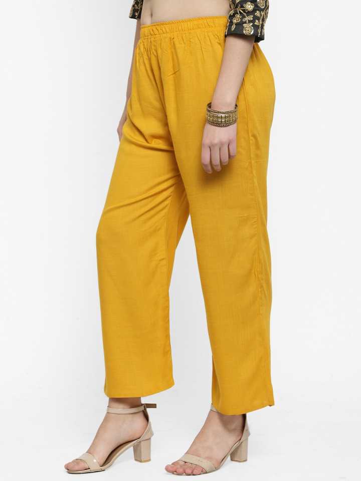 PAVONINE Mustard Color Straight Fit Rayon Fabric Palazzo For Women