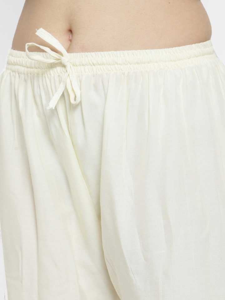 PAVONINE Off White Color Straight Fit Rayon Fabric Palazzo For Women