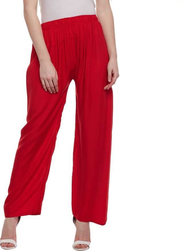 PAVONINE Red Color Straight Fit Rayon Fabric Palazzo For Women