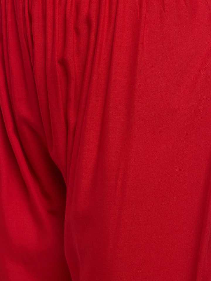 PAVONINE Red Color Straight Fit Rayon Fabric Palazzo For Women