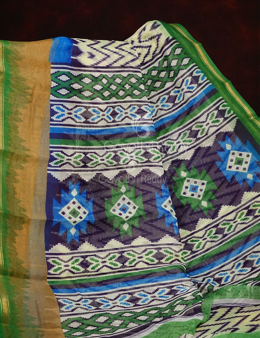 Half-White Colour With Wave Design Semi Chanderi Saree By Gayathri Reddy Designer Studio