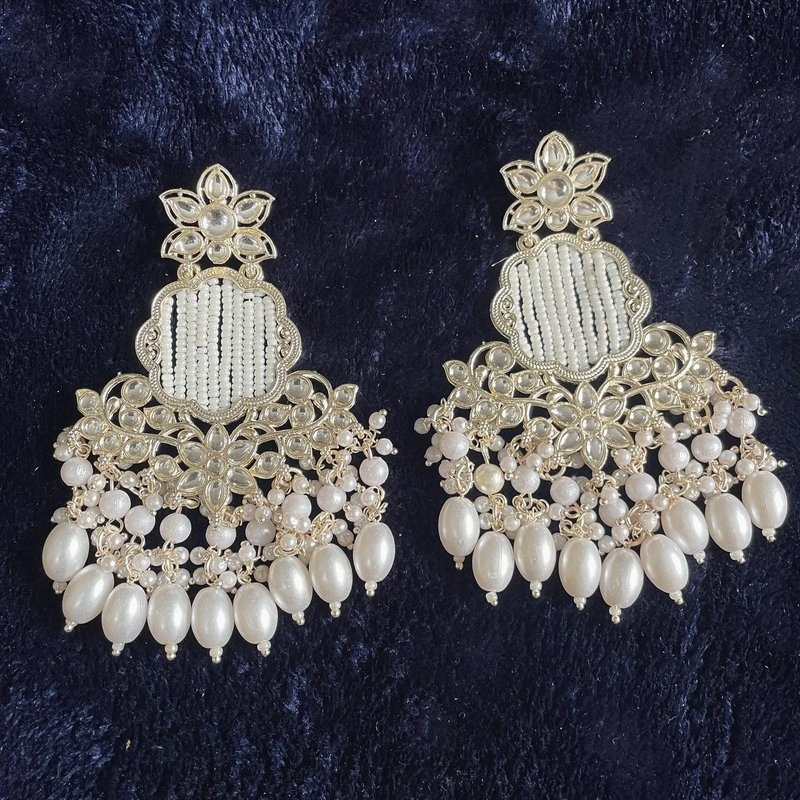 Tehzeeb Creations Gold-Polished Earrings For Women And Girls Diamond, Pearl Brass Drops & Danglers