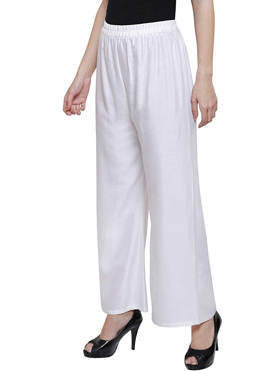 PAVONINE White Color Straight Fit Rayon Fabric Palazzo For Women