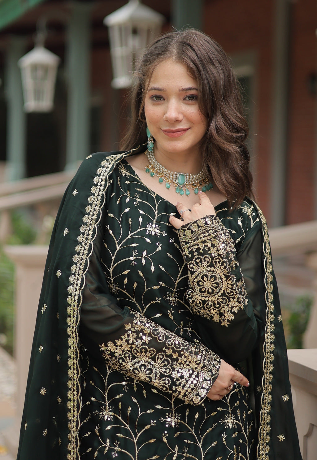 Vedant Vastram Heavy Embroidery & Sequins Work Rangoli Silk Kurti Plazo Set With Dupatta - Green