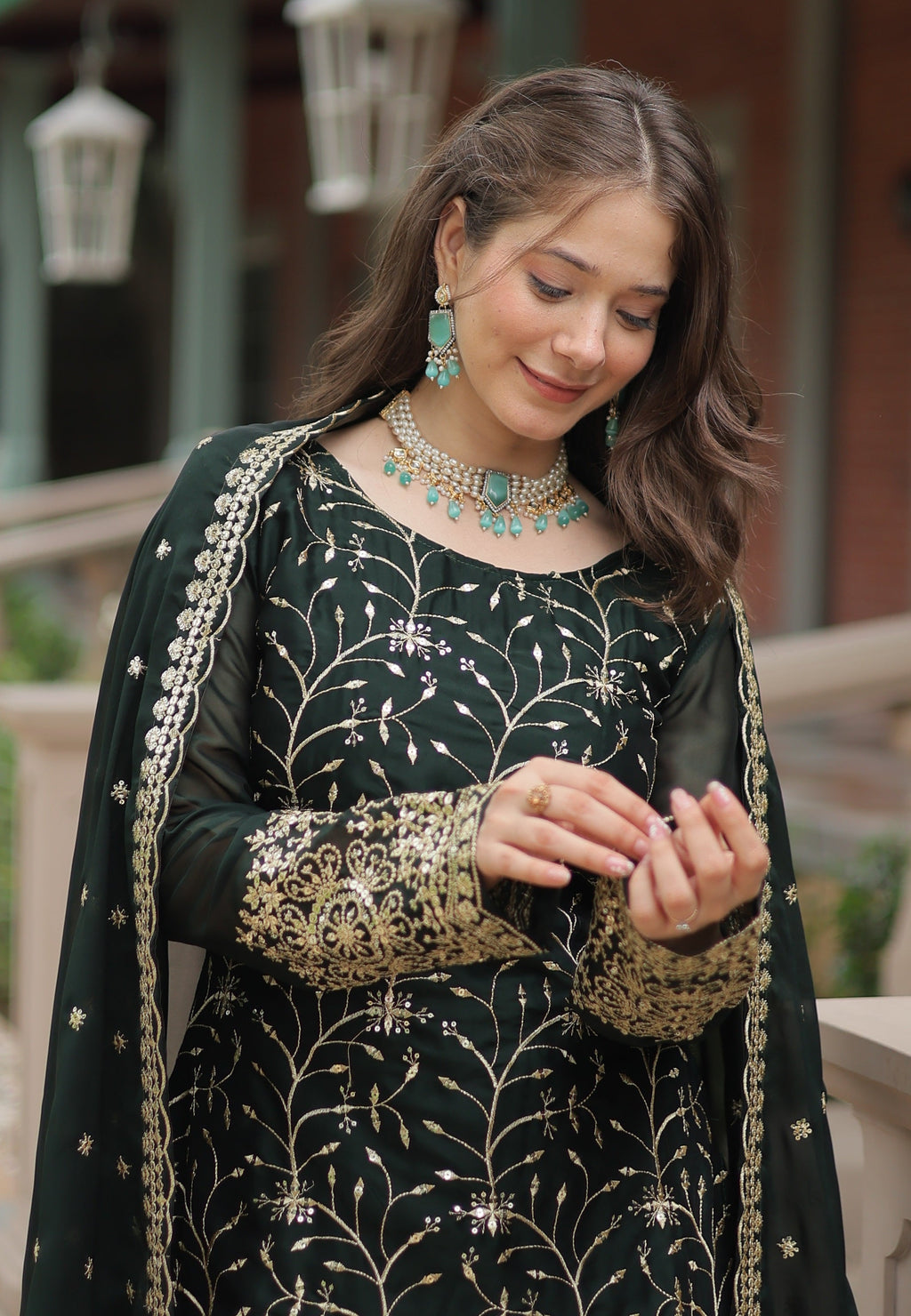 Vedant Vastram Heavy Embroidery & Sequins Work Rangoli Silk Kurti Plazo Set With Dupatta - Green