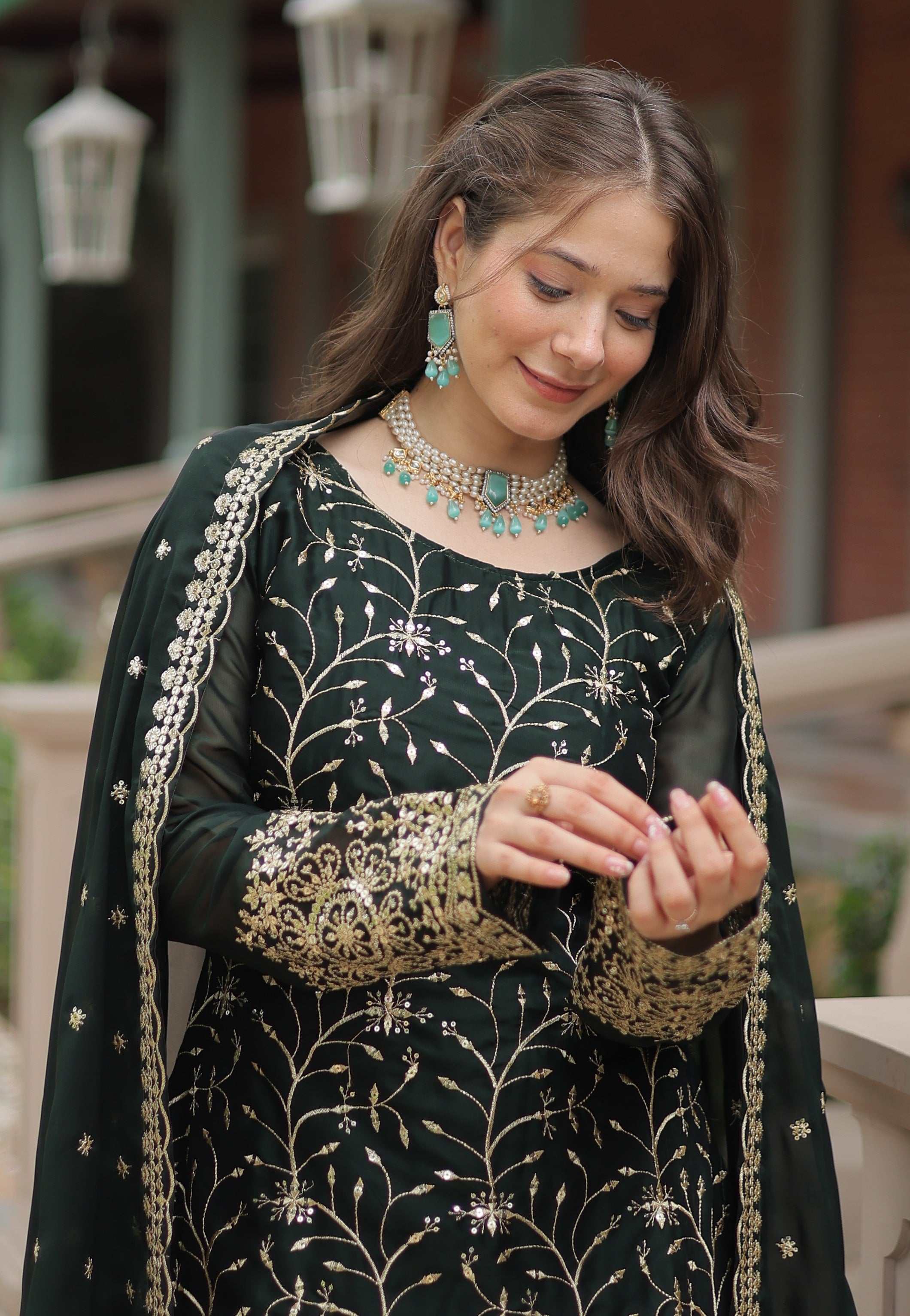 Vedant Vastram Heavy Embroidery & Sequins Work Rangoli Silk Kurti Plazo Set With Dupatta - Green
