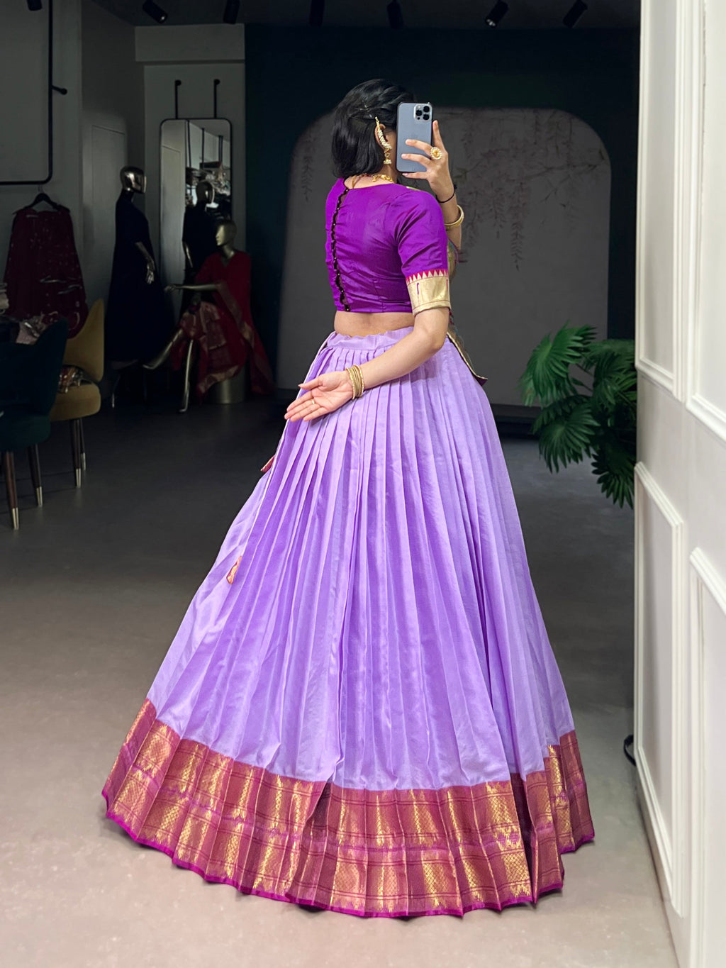 Lorenvalley Fashion Lavender Cotton Silk Zari Weaving Work Lehenga Choli