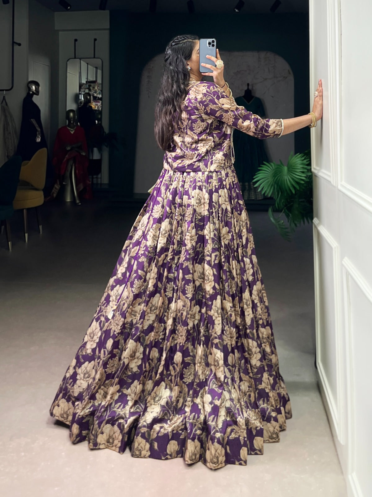 Lorenvalley Fashion Viovet Tasar Silk Floral Print Lehenga Choli with Koti