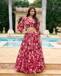Lorenvalley Maroon Georgette Chex beautiful Floral Print ethnic Co-ord Set