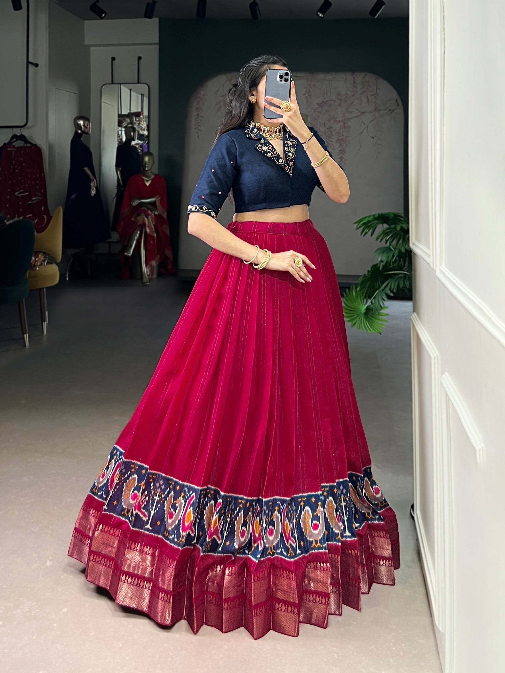 Lorenvalley Fashion Pink Poly Cotton Printed With Zari Weaving Lehenga Choli