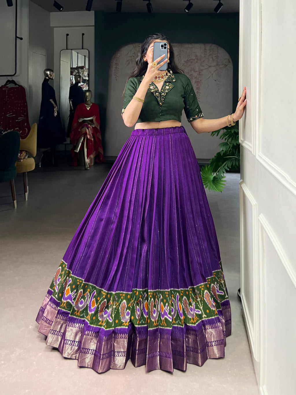 Lorenvalley Fashion Purple Poly Cotton Printed With Zari Weaving Lehenga Choli